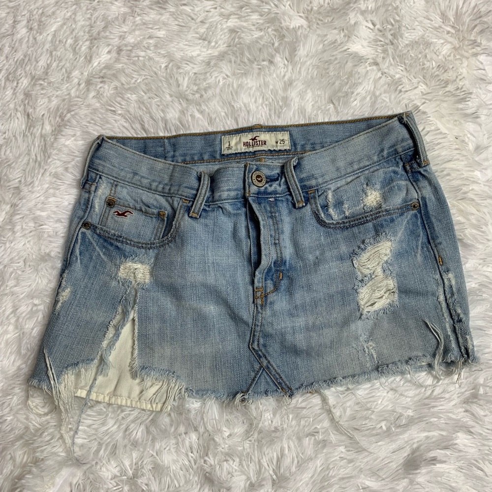 Hollister Light Wash Button Fly Denim Skirt Size 1